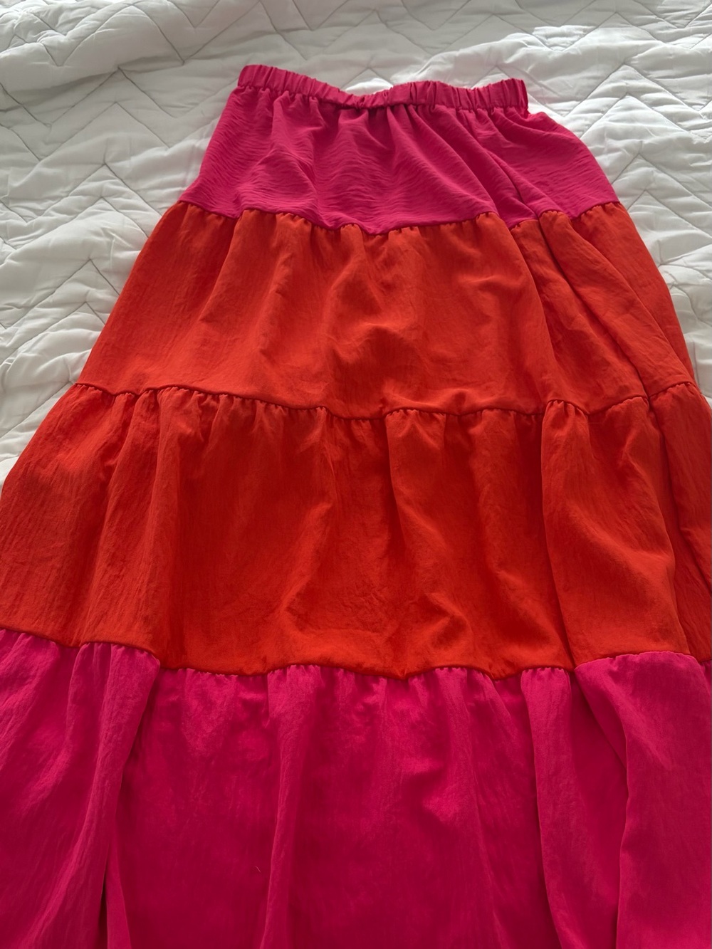 SHEIN Colorblock Tiered Maxi Skirt - Hot Pink & Orange
